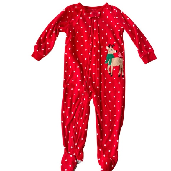 Carter's Red Polka-Dot & Reindeer Holiday Sleeper Footie Pajamas size 24 months - Picture 1 of 8